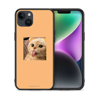 Thumbnail for Θήκη iPhone 14 Plus Cat Tongue από τη Smartfits με σχέδιο στο πίσω μέρος και μαύρο περίβλημα | iPhone 14 Plus Cat Tongue case with colorful back and black bezels