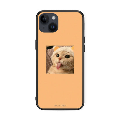 iPhone 14 Plus Cat Tongue θήκη από τη Smartfits με σχέδιο στο πίσω μέρος και μαύρο περίβλημα | Smartphone case with colorful back and black bezels by Smartfits