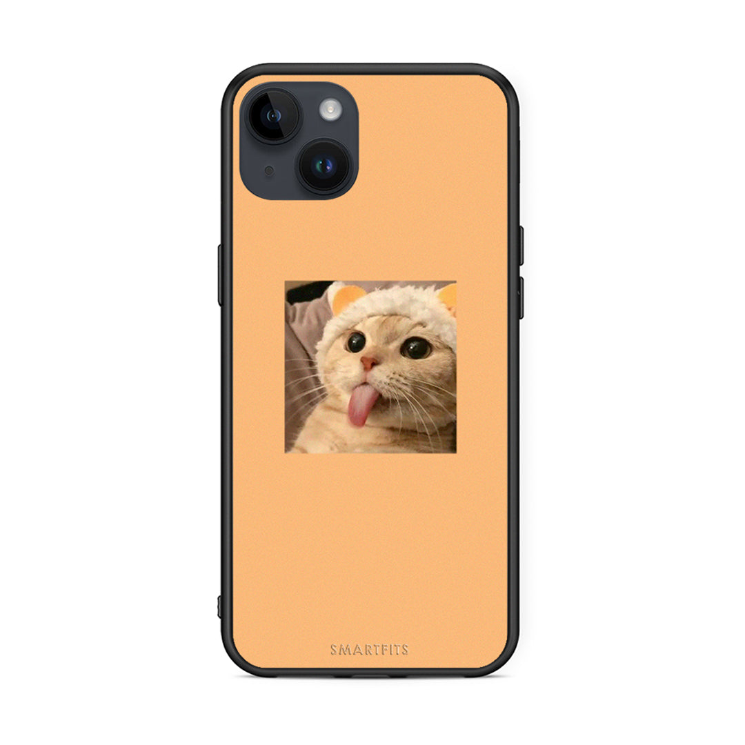 iPhone 14 Plus Cat Tongue θήκη από τη Smartfits με σχέδιο στο πίσω μέρος και μαύρο περίβλημα | Smartphone case with colorful back and black bezels by Smartfits