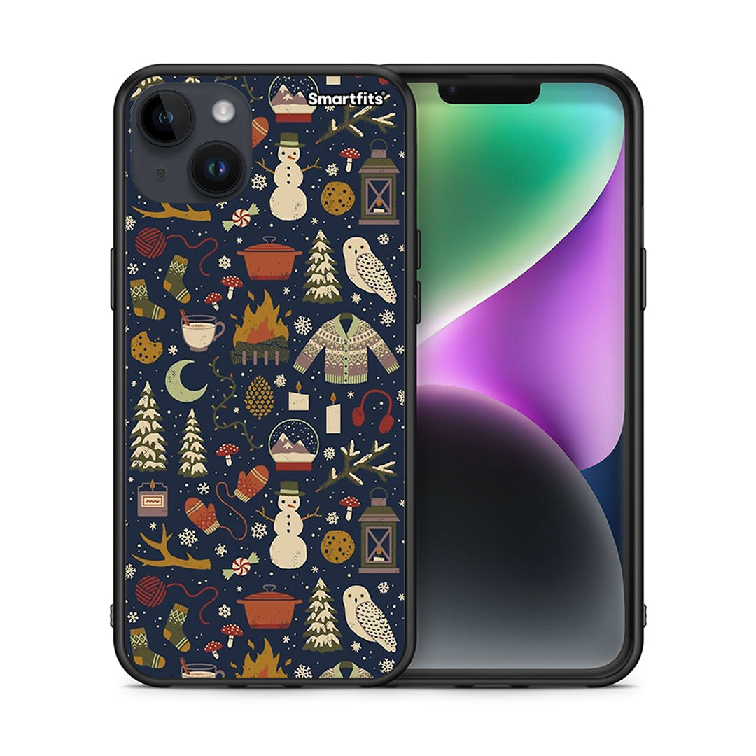 Θήκη iPhone 14 Plus Christmas Elements από τη Smartfits με σχέδιο στο πίσω μέρος και μαύρο περίβλημα | iPhone 14 Plus Christmas Elements case with colorful back and black bezels