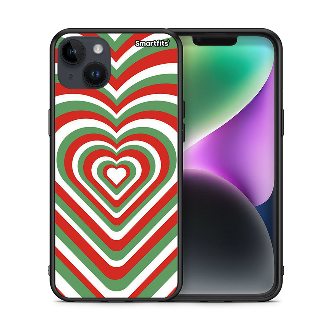 Θήκη iPhone 15 Plus Christmas Hearts από τη Smartfits με σχέδιο στο πίσω μέρος και μαύρο περίβλημα | iPhone 15 Plus Christmas Hearts case with colorful back and black bezels
