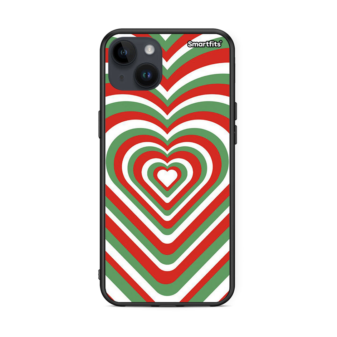 iPhone 14 Plus Christmas Hearts θήκη από τη Smartfits με σχέδιο στο πίσω μέρος και μαύρο περίβλημα | Smartphone case with colorful back and black bezels by Smartfits