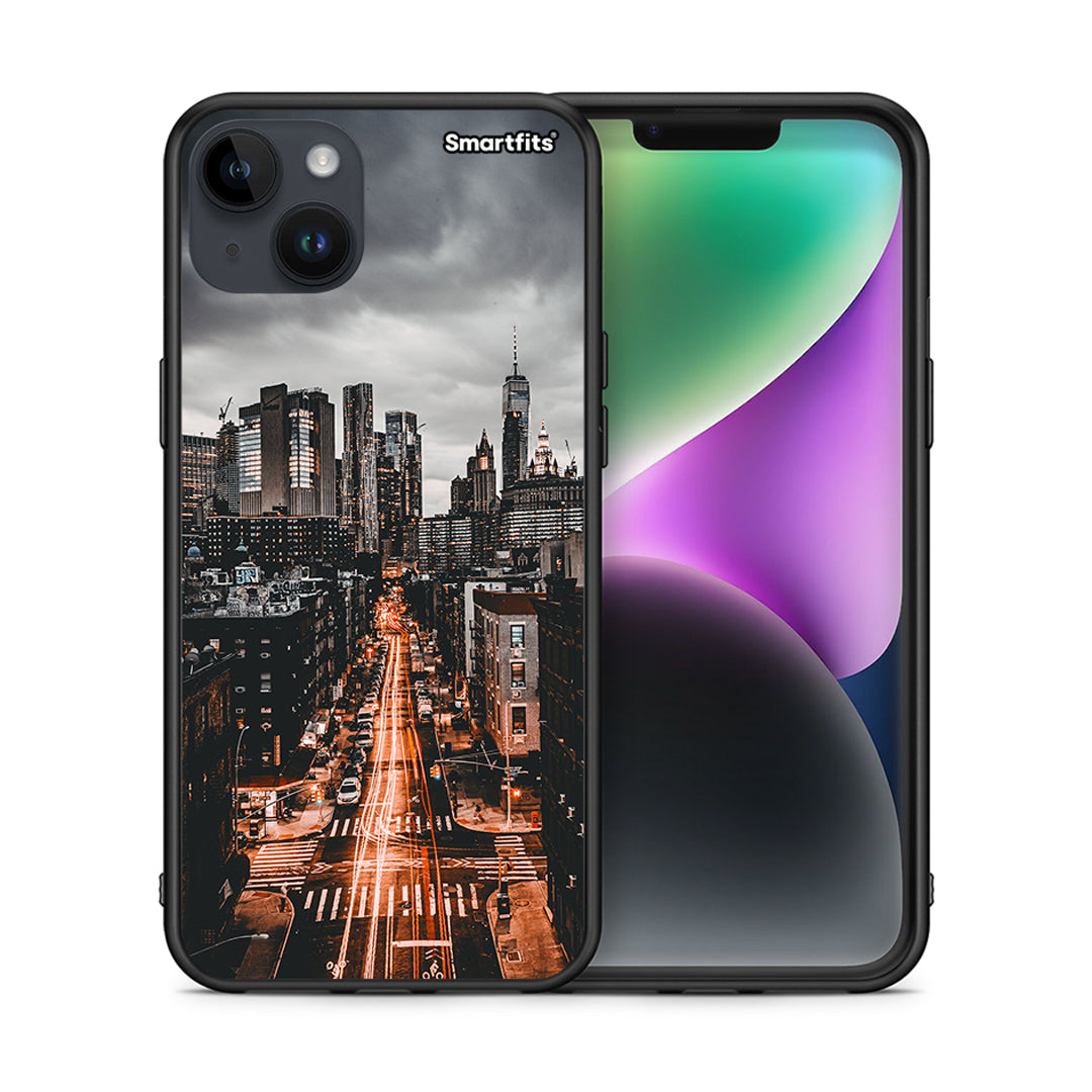 Θήκη iPhone 15 Plus City Lights από τη Smartfits με σχέδιο στο πίσω μέρος και μαύρο περίβλημα | iPhone 15 Plus City Lights case with colorful back and black bezels