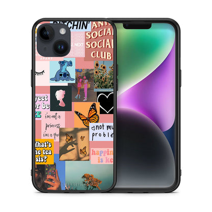 Θήκη Αγίου Βαλεντίνου iPhone 15 Plus Collage Bitchin από τη Smartfits με σχέδιο στο πίσω μέρος και μαύρο περίβλημα | iPhone 15 Plus Collage Bitchin case with colorful back and black bezels