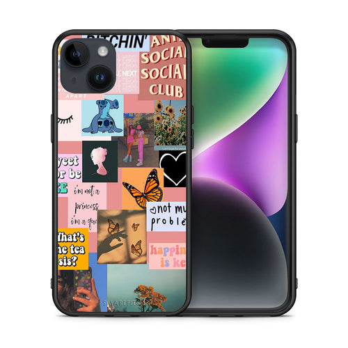 Θήκη Αγίου Βαλεντίνου iPhone 15 Plus Collage Bitchin από τη Smartfits με σχέδιο στο πίσω μέρος και μαύρο περίβλημα | iPhone 15 Plus Collage Bitchin case with colorful back and black bezels