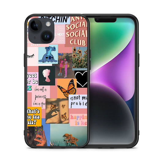 Θήκη Αγίου Βαλεντίνου iPhone 15 Plus Collage Bitchin από τη Smartfits με σχέδιο στο πίσω μέρος και μαύρο περίβλημα | iPhone 15 Plus Collage Bitchin case with colorful back and black bezels