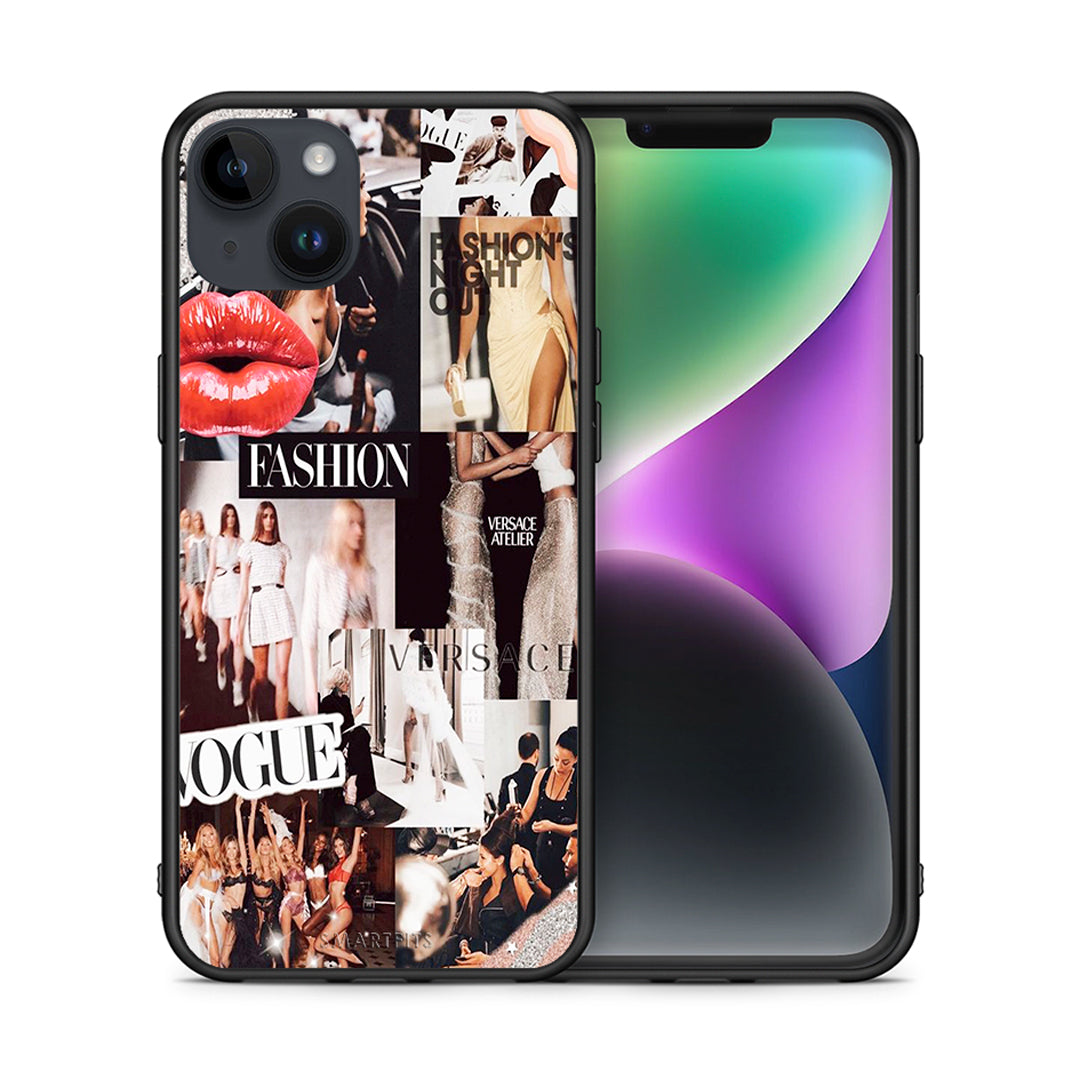 Θήκη Αγίου Βαλεντίνου iPhone 14 Plus Collage Fashion από τη Smartfits με σχέδιο στο πίσω μέρος και μαύρο περίβλημα | iPhone 14 Plus Collage Fashion case with colorful back and black bezels