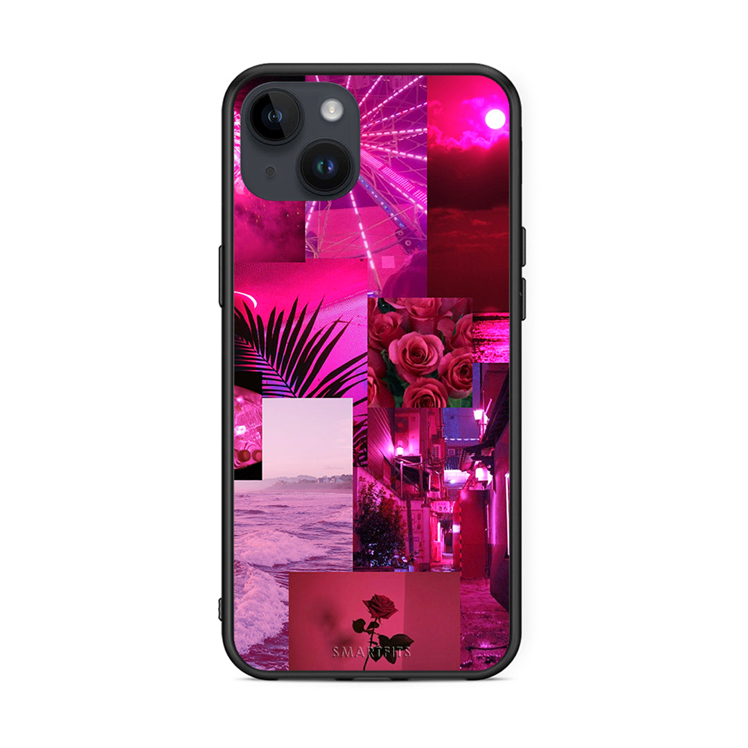 iPhone 15 Plus Collage Red Roses Θήκη Αγίου Βαλεντίνου από τη Smartfits με σχέδιο στο πίσω μέρος και μαύρο περίβλημα | Smartphone case with colorful back and black bezels by Smartfits