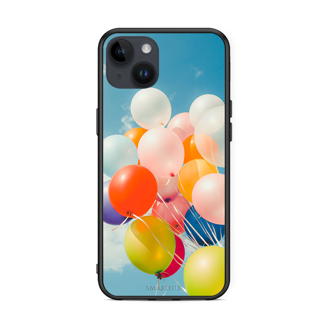 iPhone 14 Plus Colorful Balloons θήκη από τη Smartfits με σχέδιο στο πίσω μέρος και μαύρο περίβλημα | Smartphone case with colorful back and black bezels by Smartfits