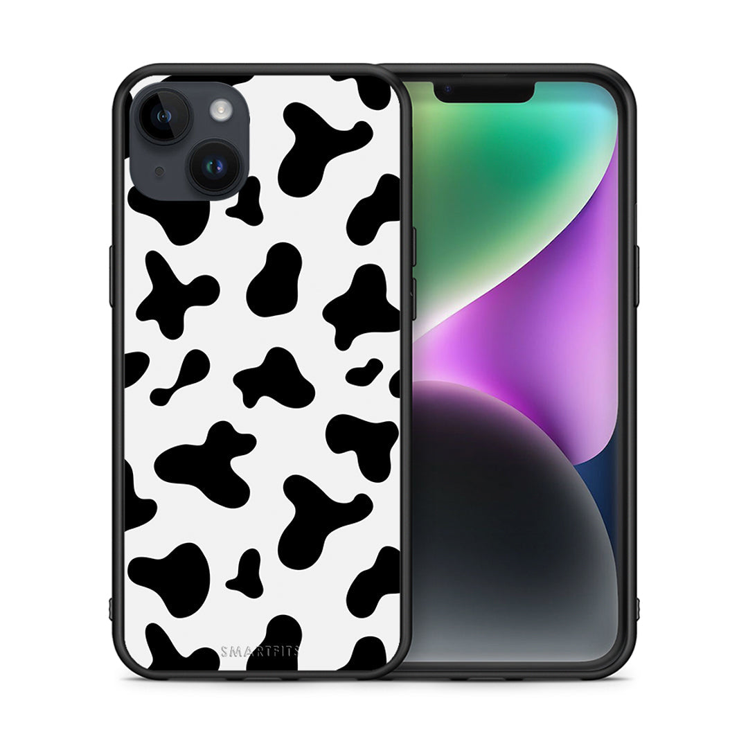 Θήκη iPhone 14 Plus Cow Print από τη Smartfits με σχέδιο στο πίσω μέρος και μαύρο περίβλημα | iPhone 14 Plus Cow Print case with colorful back and black bezels