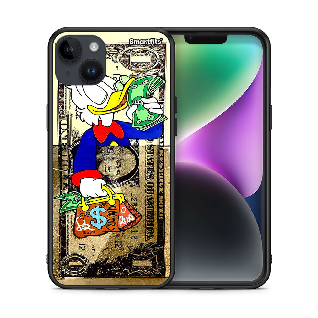 Θήκη iPhone 14 Plus Duck Money από τη Smartfits με σχέδιο στο πίσω μέρος και μαύρο περίβλημα | iPhone 14 Plus Duck Money case with colorful back and black bezels