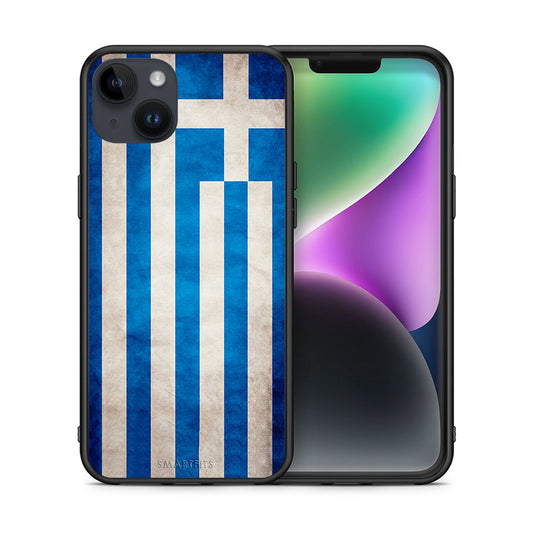 Θήκη iPhone 15 Plus Greek Flag από τη Smartfits με σχέδιο στο πίσω μέρος και μαύρο περίβλημα | iPhone 15 Plus Greek Flag case with colorful back and black bezels