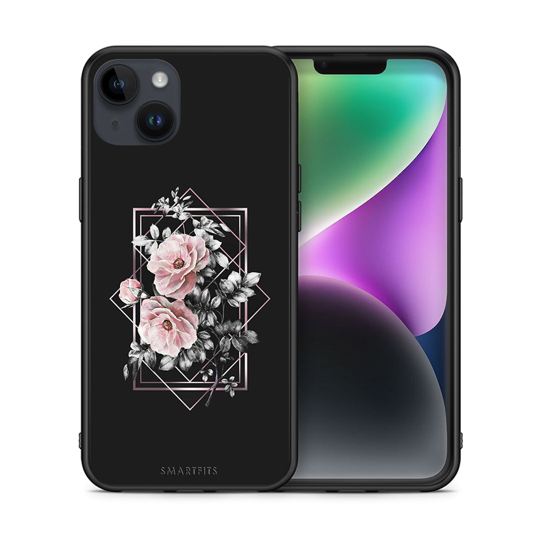 Θήκη iPhone 14 Plus Frame Flower από τη Smartfits με σχέδιο στο πίσω μέρος και μαύρο περίβλημα | iPhone 14 Plus Frame Flower case with colorful back and black bezels