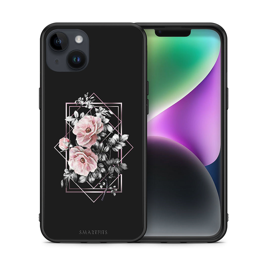Θήκη iPhone 15 Plus Frame Flower από τη Smartfits με σχέδιο στο πίσω μέρος και μαύρο περίβλημα | iPhone 15 Plus Frame Flower case with colorful back and black bezels