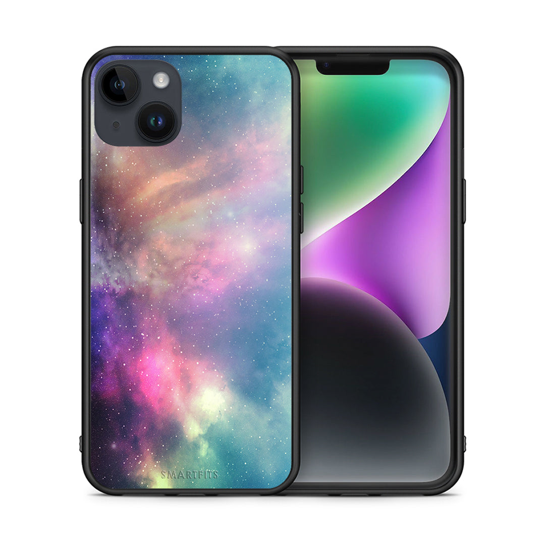 Θήκη iPhone 15 Plus Rainbow Galaxy από τη Smartfits με σχέδιο στο πίσω μέρος και μαύρο περίβλημα | iPhone 15 Plus Rainbow Galaxy case with colorful back and black bezels