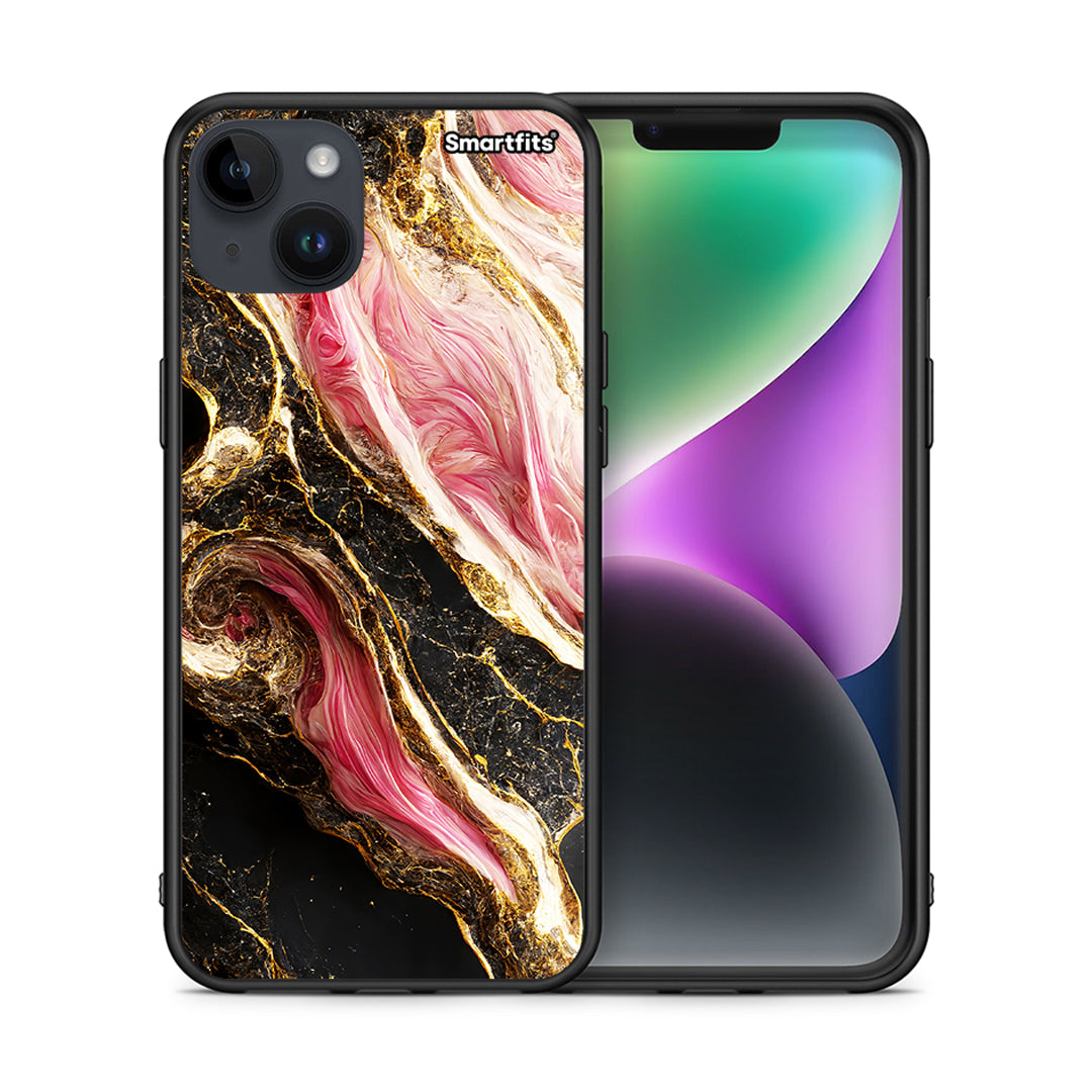 Θήκη iPhone 14 Plus Glamorous Pink Marble από τη Smartfits με σχέδιο στο πίσω μέρος και μαύρο περίβλημα | iPhone 14 Plus Glamorous Pink Marble case with colorful back and black bezels