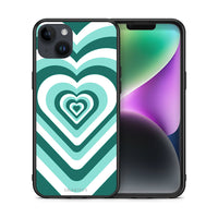 Thumbnail for Θήκη iPhone 15 Plus Green Hearts από τη Smartfits με σχέδιο στο πίσω μέρος και μαύρο περίβλημα | iPhone 15 Plus Green Hearts case with colorful back and black bezels