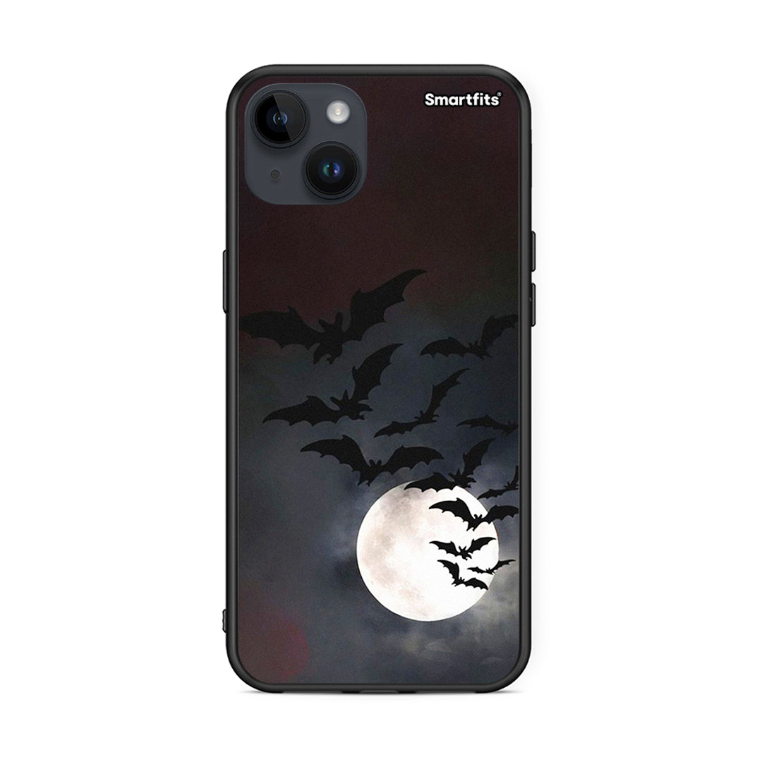 iPhone 15 Plus Halloween Bat Night θήκη από τη Smartfits με σχέδιο στο πίσω μέρος και μαύρο περίβλημα | Smartphone case with colorful back and black bezels by Smartfits