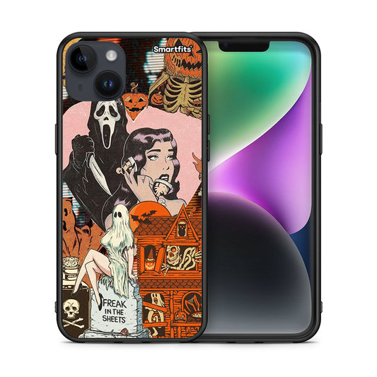 Θήκη iPhone 15 Plus Halloween Collage από τη Smartfits με σχέδιο στο πίσω μέρος και μαύρο περίβλημα | iPhone 15 Plus Halloween Collage case with colorful back and black bezels