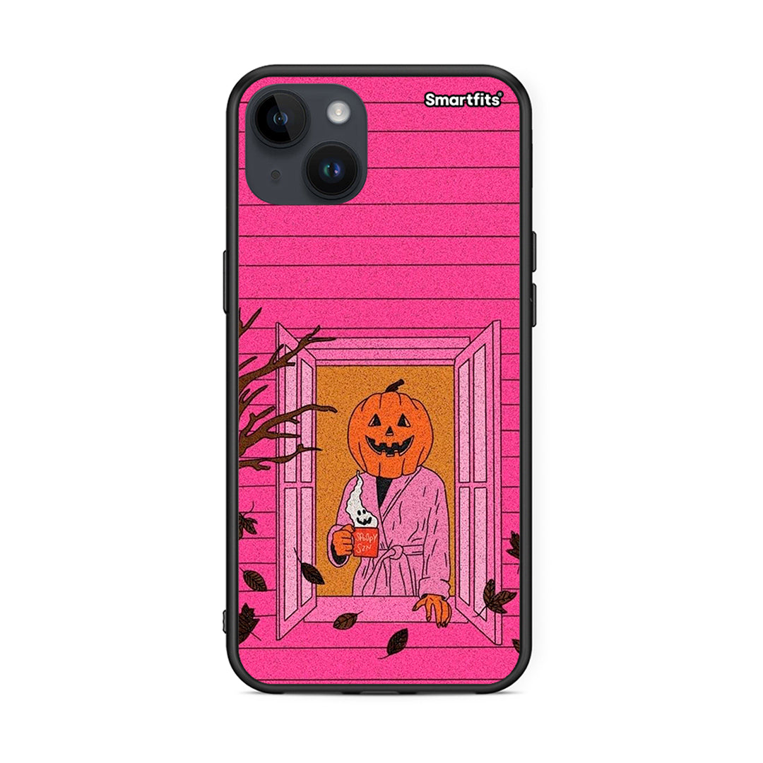 iPhone 14 Plus Halloween Pumpkin Lady θήκη από τη Smartfits με σχέδιο στο πίσω μέρος και μαύρο περίβλημα | Smartphone case with colorful back and black bezels by Smartfits