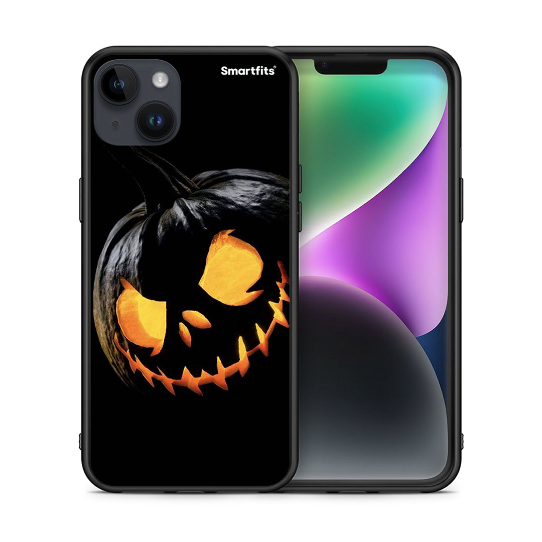 Θήκη iPhone 15 Plus Halloween Scary Pumpkin από τη Smartfits με σχέδιο στο πίσω μέρος και μαύρο περίβλημα | iPhone 15 Plus Halloween Scary Pumpkin case with colorful back and black bezels