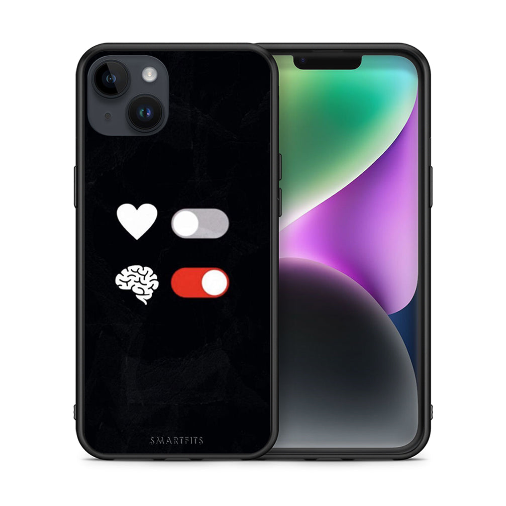 Θήκη Αγίου Βαλεντίνου iPhone 14 Plus Heart Vs Brain από τη Smartfits με σχέδιο στο πίσω μέρος και μαύρο περίβλημα | iPhone 14 Plus Heart Vs Brain case with colorful back and black bezels