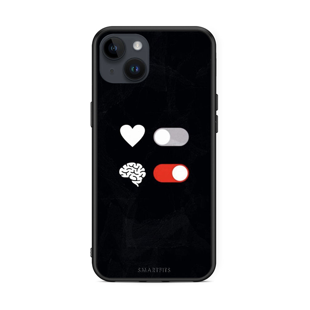 iPhone 15 Plus Heart Vs Brain Θήκη Αγίου Βαλεντίνου από τη Smartfits με σχέδιο στο πίσω μέρος και μαύρο περίβλημα | Smartphone case with colorful back and black bezels by Smartfits