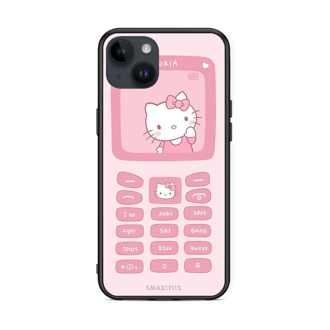 iPhone 14 Plus Hello Kitten Θήκη Αγίου Βαλεντίνου από τη Smartfits με σχέδιο στο πίσω μέρος και μαύρο περίβλημα | Smartphone case with colorful back and black bezels by Smartfits