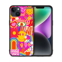 Thumbnail for Θήκη iPhone 14 Plus Hippie Love από τη Smartfits με σχέδιο στο πίσω μέρος και μαύρο περίβλημα | iPhone 14 Plus Hippie Love case with colorful back and black bezels