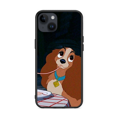 iPhone 15 Plus Lady And Tramp 2 Θήκη Αγίου Βαλεντίνου από τη Smartfits με σχέδιο στο πίσω μέρος και μαύρο περίβλημα | Smartphone case with colorful back and black bezels by Smartfits