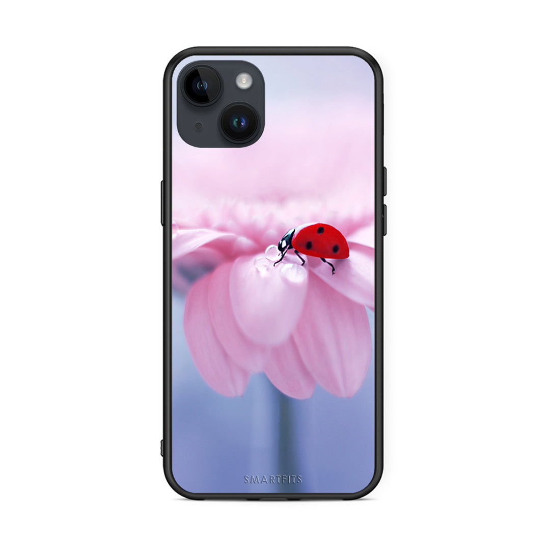 iPhone 14 Plus Ladybug Flower θήκη από τη Smartfits με σχέδιο στο πίσω μέρος και μαύρο περίβλημα | Smartphone case with colorful back and black bezels by Smartfits