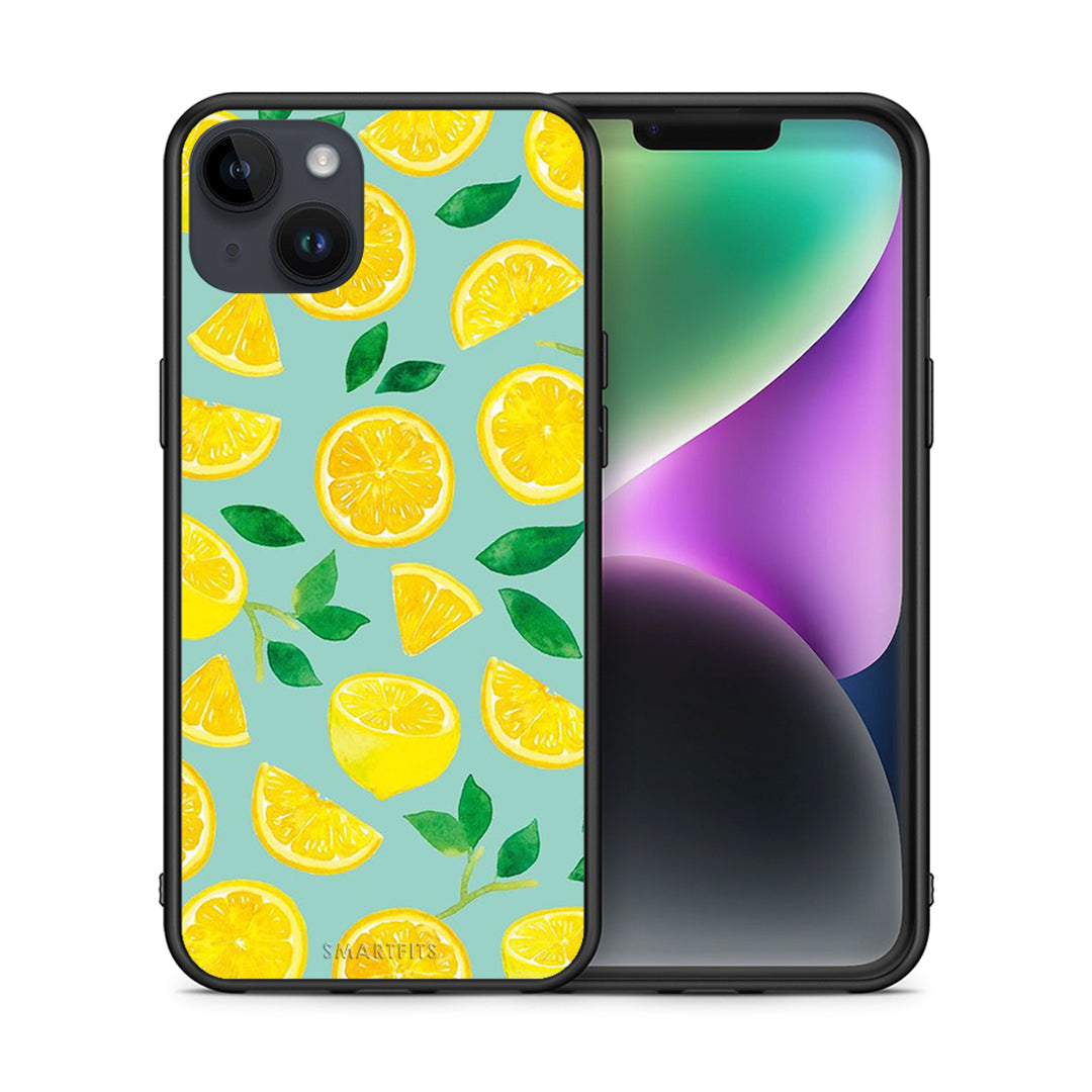 Θήκη iPhone 15 Plus Lemons από τη Smartfits με σχέδιο στο πίσω μέρος και μαύρο περίβλημα | iPhone 15 Plus Lemons case with colorful back and black bezels