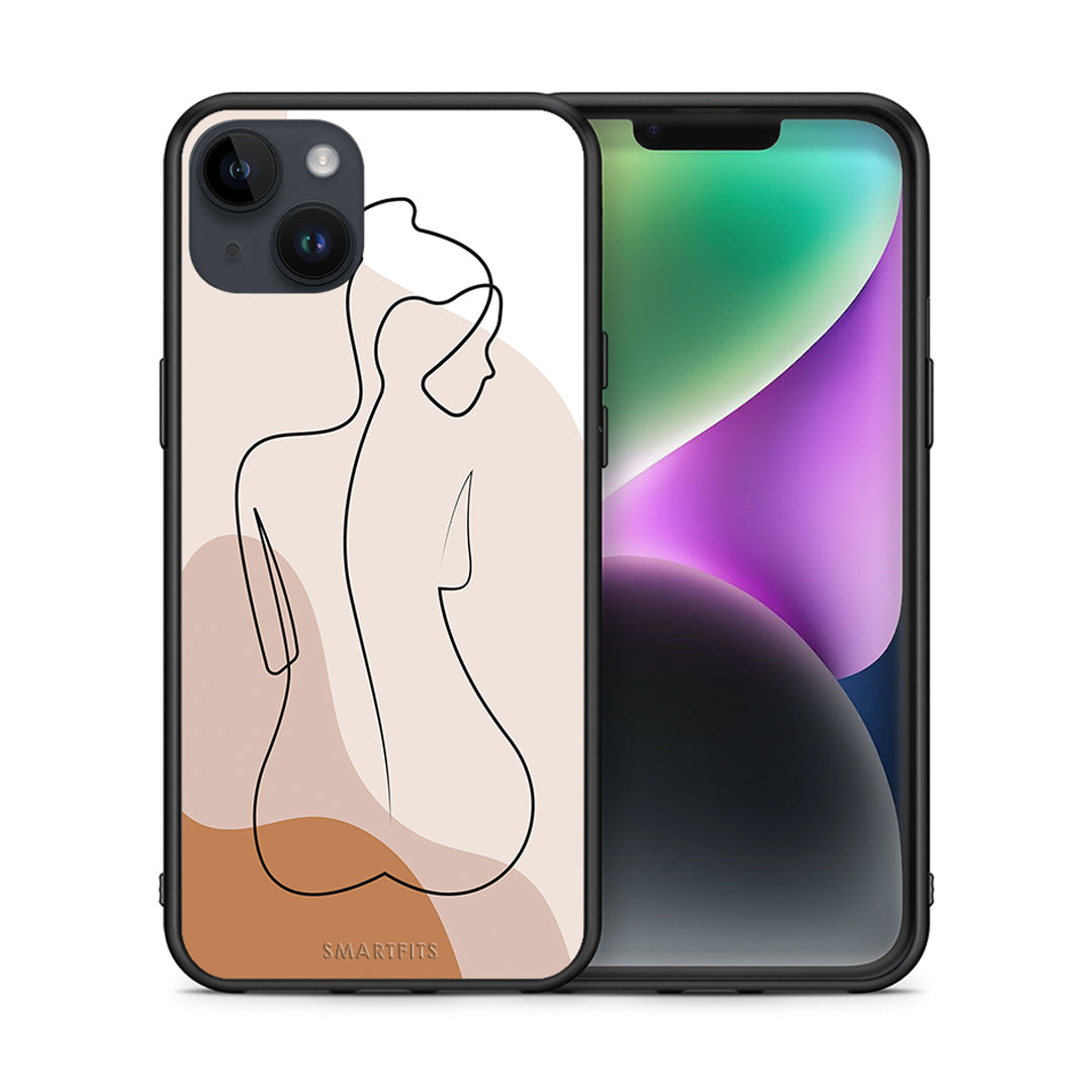 Θήκη iPhone 15 Plus LineArt Woman από τη Smartfits με σχέδιο στο πίσω μέρος και μαύρο περίβλημα | iPhone 15 Plus LineArt Woman case with colorful back and black bezels