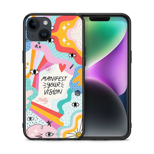 Θήκη iPhone 15 Plus Manifest Your Vision από τη Smartfits με σχέδιο στο πίσω μέρος και μαύρο περίβλημα | iPhone 15 Plus Manifest Your Vision case with colorful back and black bezels