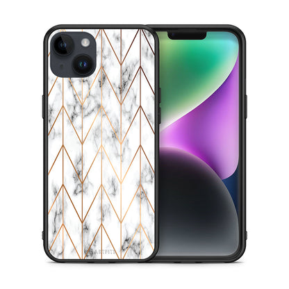 Θήκη iPhone 14 Plus Gold Geometric Marble από τη Smartfits με σχέδιο στο πίσω μέρος και μαύρο περίβλημα | iPhone 14 Plus Gold Geometric Marble case with colorful back and black bezels