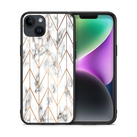 Θήκη iPhone 15 Plus Gold Geometric Marble από τη Smartfits με σχέδιο στο πίσω μέρος και μαύρο περίβλημα | iPhone 15 Plus Gold Geometric Marble case with colorful back and black bezels