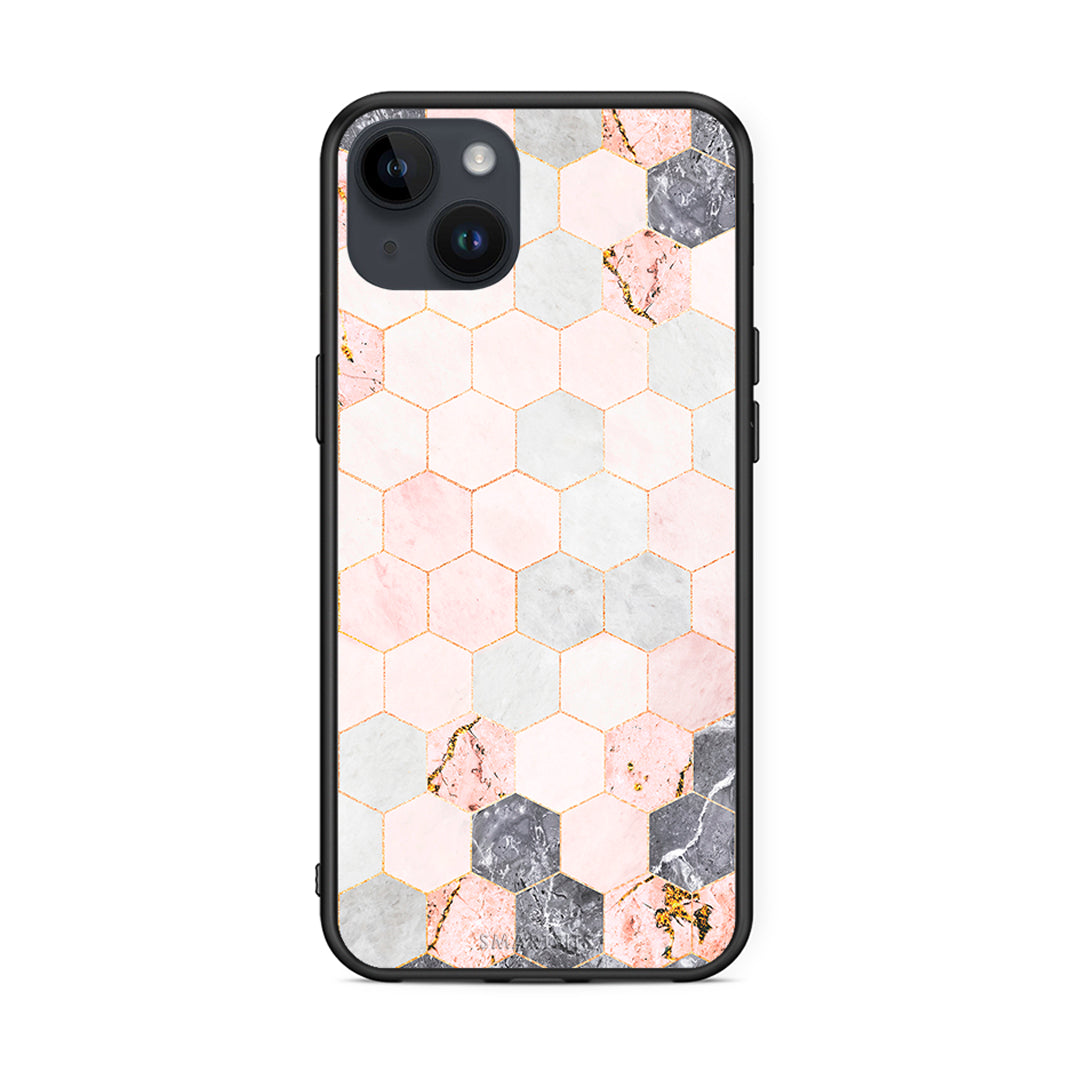 4 - iPhone 15 Plus Hexagon Pink Marble case, cover, bumper