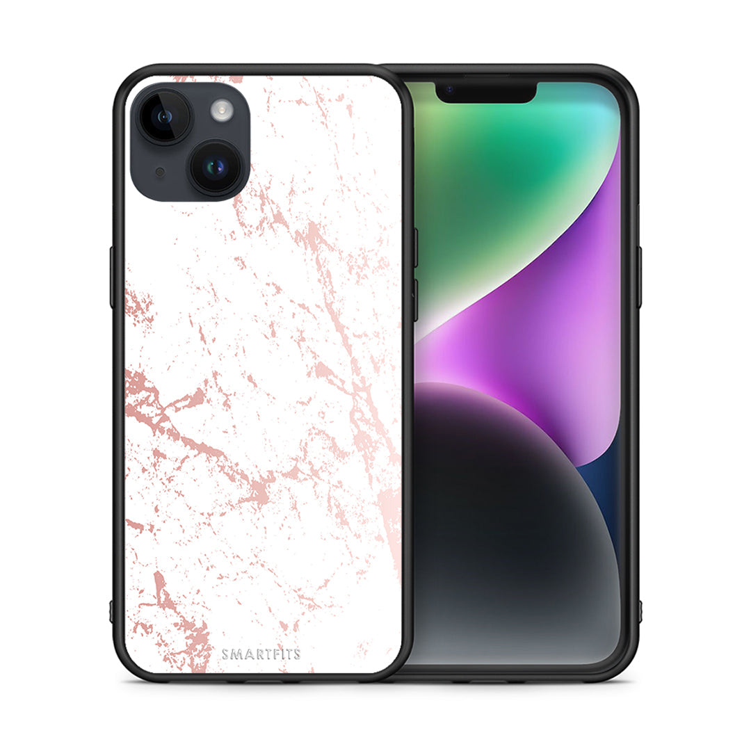 Θήκη iPhone 14 Plus Pink Splash Marble από τη Smartfits με σχέδιο στο πίσω μέρος και μαύρο περίβλημα | iPhone 14 Plus Pink Splash Marble case with colorful back and black bezels