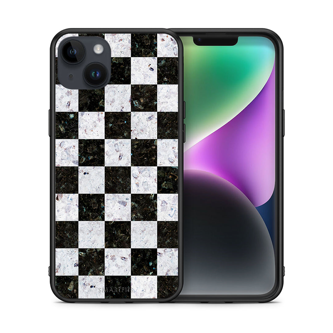 Θήκη iPhone 15 Plus Square Geometric Marble από τη Smartfits με σχέδιο στο πίσω μέρος και μαύρο περίβλημα | iPhone 15 Plus Square Geometric Marble case with colorful back and black bezels