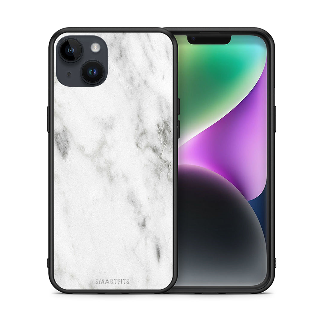 Θήκη iPhone 15 Plus White Marble από τη Smartfits με σχέδιο στο πίσω μέρος και μαύρο περίβλημα | iPhone 15 Plus White Marble case with colorful back and black bezels