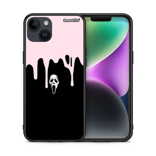 Θήκη iPhone 15 Plus Melting Halloween Mask από τη Smartfits με σχέδιο στο πίσω μέρος και μαύρο περίβλημα | iPhone 15 Plus Melting Halloween Mask case with colorful back and black bezels