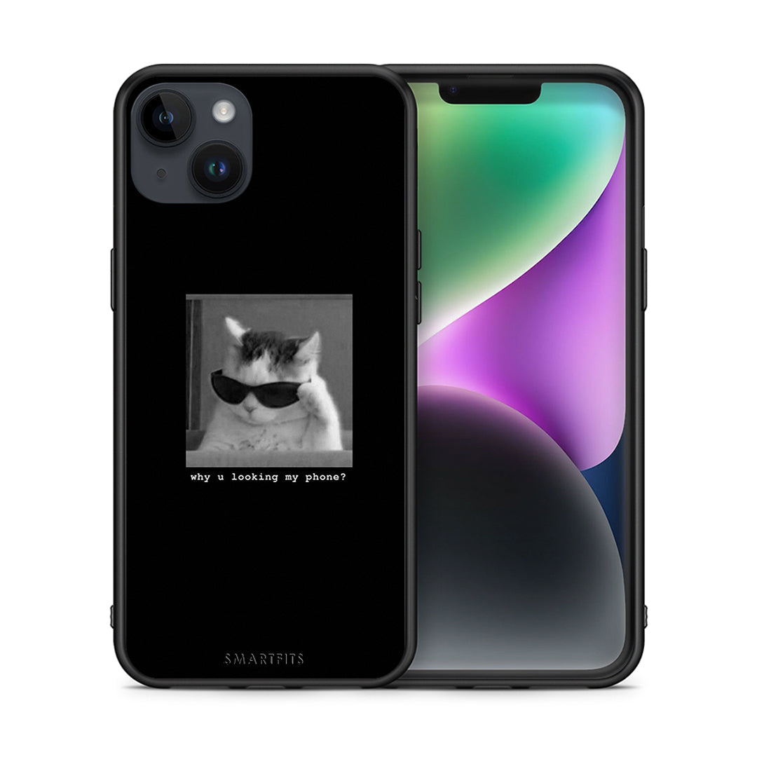 Θήκη iPhone 14 Plus Meme Cat από τη Smartfits με σχέδιο στο πίσω μέρος και μαύρο περίβλημα | iPhone 14 Plus Meme Cat case with colorful back and black bezels