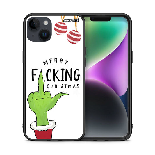 Θήκη iPhone 15 Plus Merry F Xmas από τη Smartfits με σχέδιο στο πίσω μέρος και μαύρο περίβλημα | iPhone 15 Plus Merry F Xmas case with colorful back and black bezels