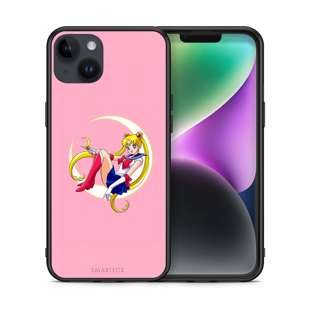 Θήκη iPhone 15 Plus Moon Girl από τη Smartfits με σχέδιο στο πίσω μέρος και μαύρο περίβλημα | iPhone 15 Plus Moon Girl case with colorful back and black bezels