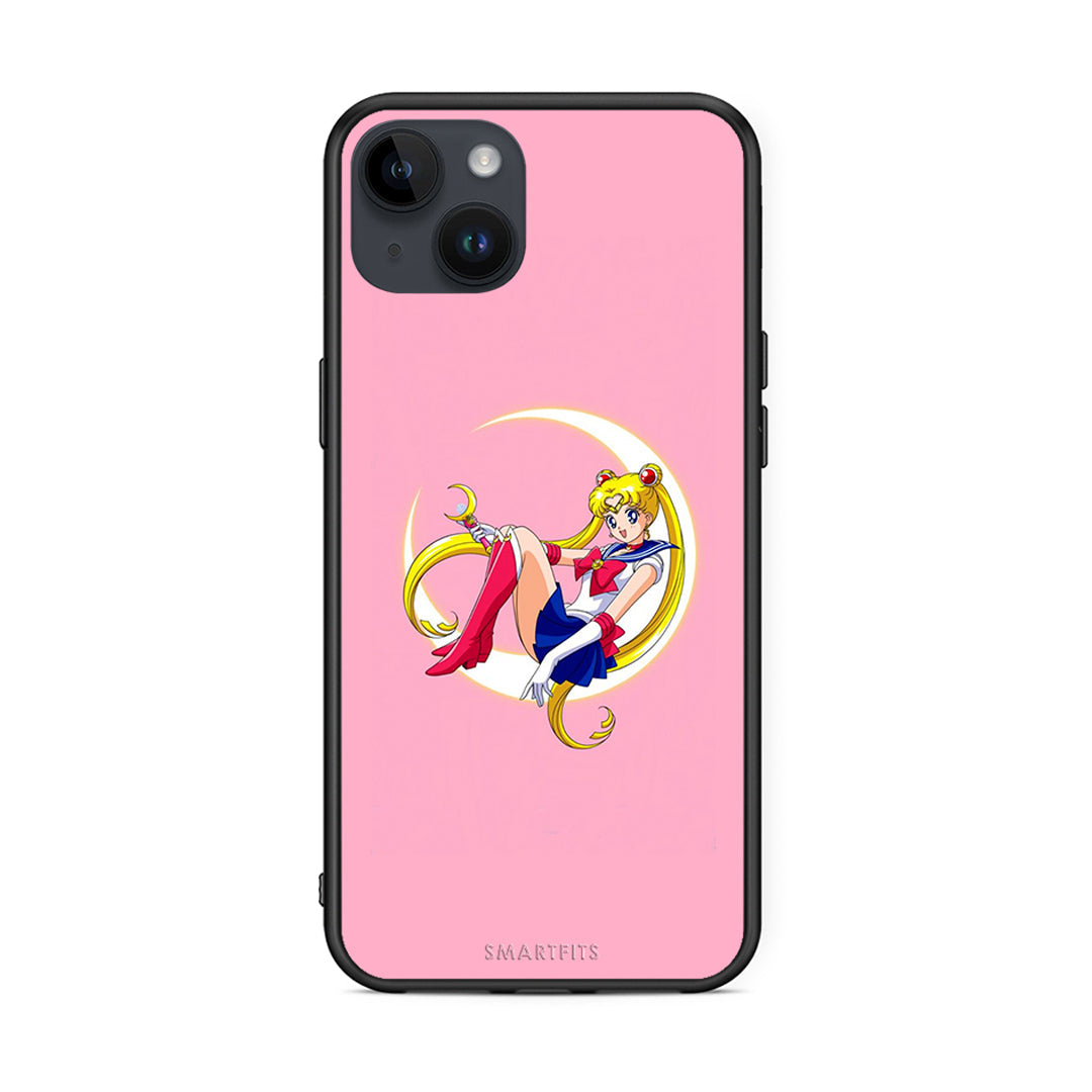 iPhone 15 Plus Moon Girl θήκη από τη Smartfits με σχέδιο στο πίσω μέρος και μαύρο περίβλημα | Smartphone case with colorful back and black bezels by Smartfits