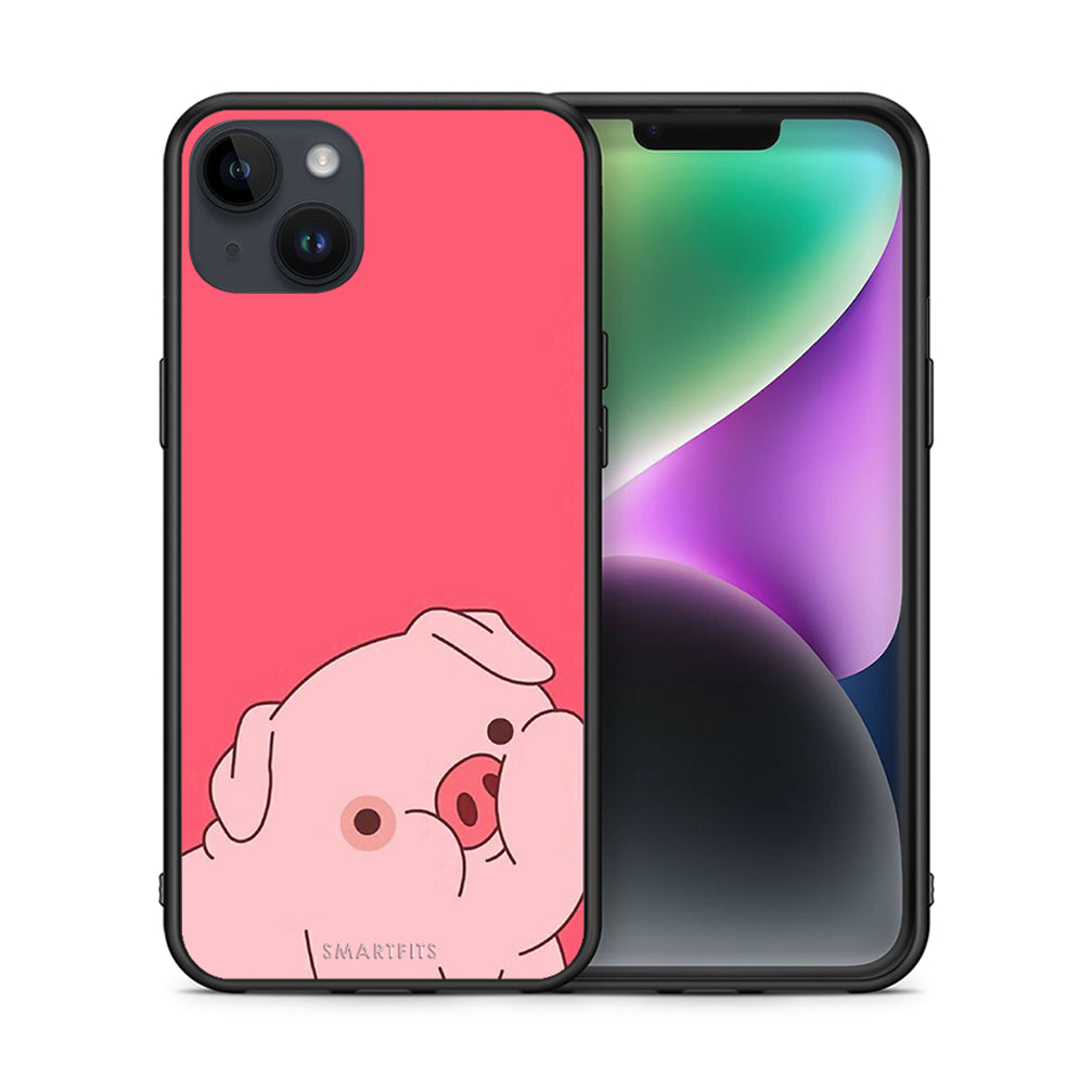 Θήκη Αγίου Βαλεντίνου iPhone 14 Plus Pig Love 1 από τη Smartfits με σχέδιο στο πίσω μέρος και μαύρο περίβλημα | iPhone 14 Plus Pig Love 1 case with colorful back and black bezels