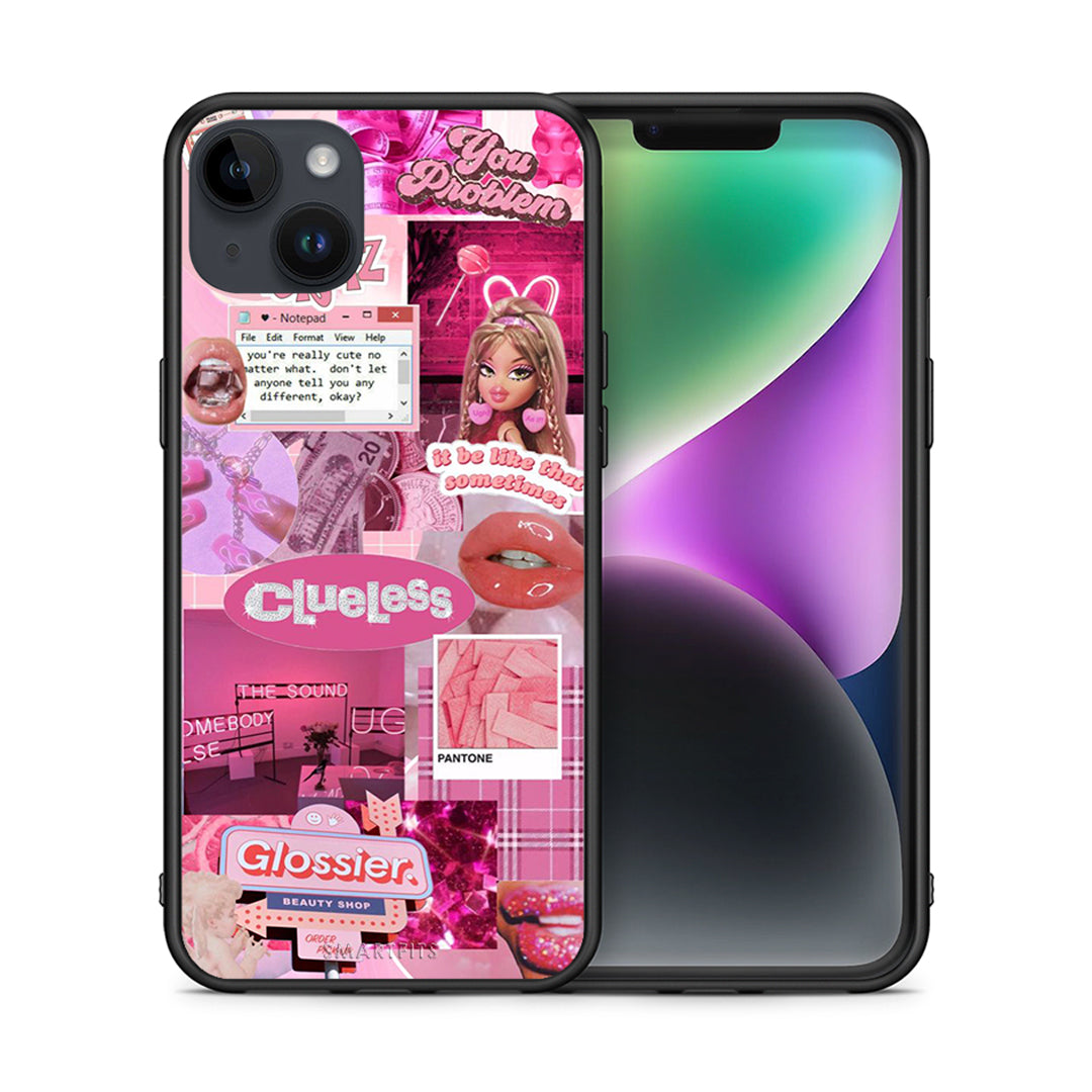 Θήκη Αγίου Βαλεντίνου iPhone 14 Plus Pink Love από τη Smartfits με σχέδιο στο πίσω μέρος και μαύρο περίβλημα | iPhone 14 Plus Pink Love case with colorful back and black bezels