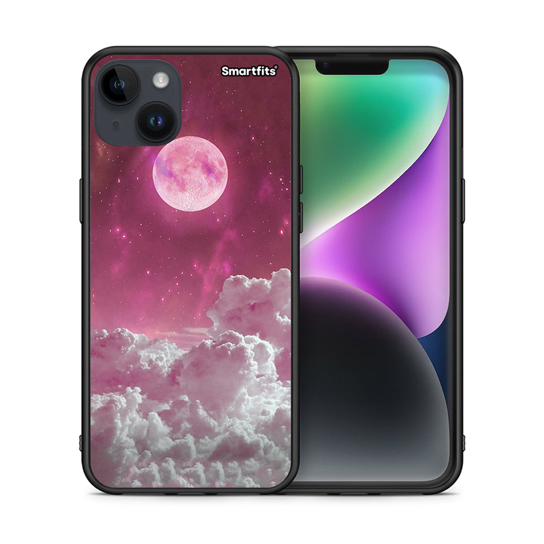 Θήκη iPhone 14 Plus Pink Moon από τη Smartfits με σχέδιο στο πίσω μέρος και μαύρο περίβλημα | iPhone 14 Plus Pink Moon case with colorful back and black bezels