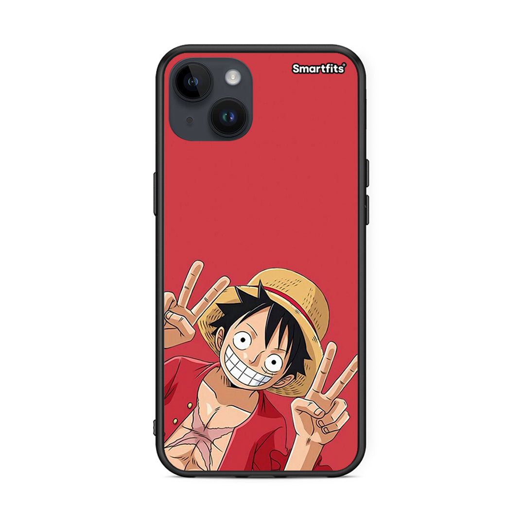 iPhone 15 Plus Pirate Luffy θήκη από τη Smartfits με σχέδιο στο πίσω μέρος και μαύρο περίβλημα | Smartphone case with colorful back and black bezels by Smartfits