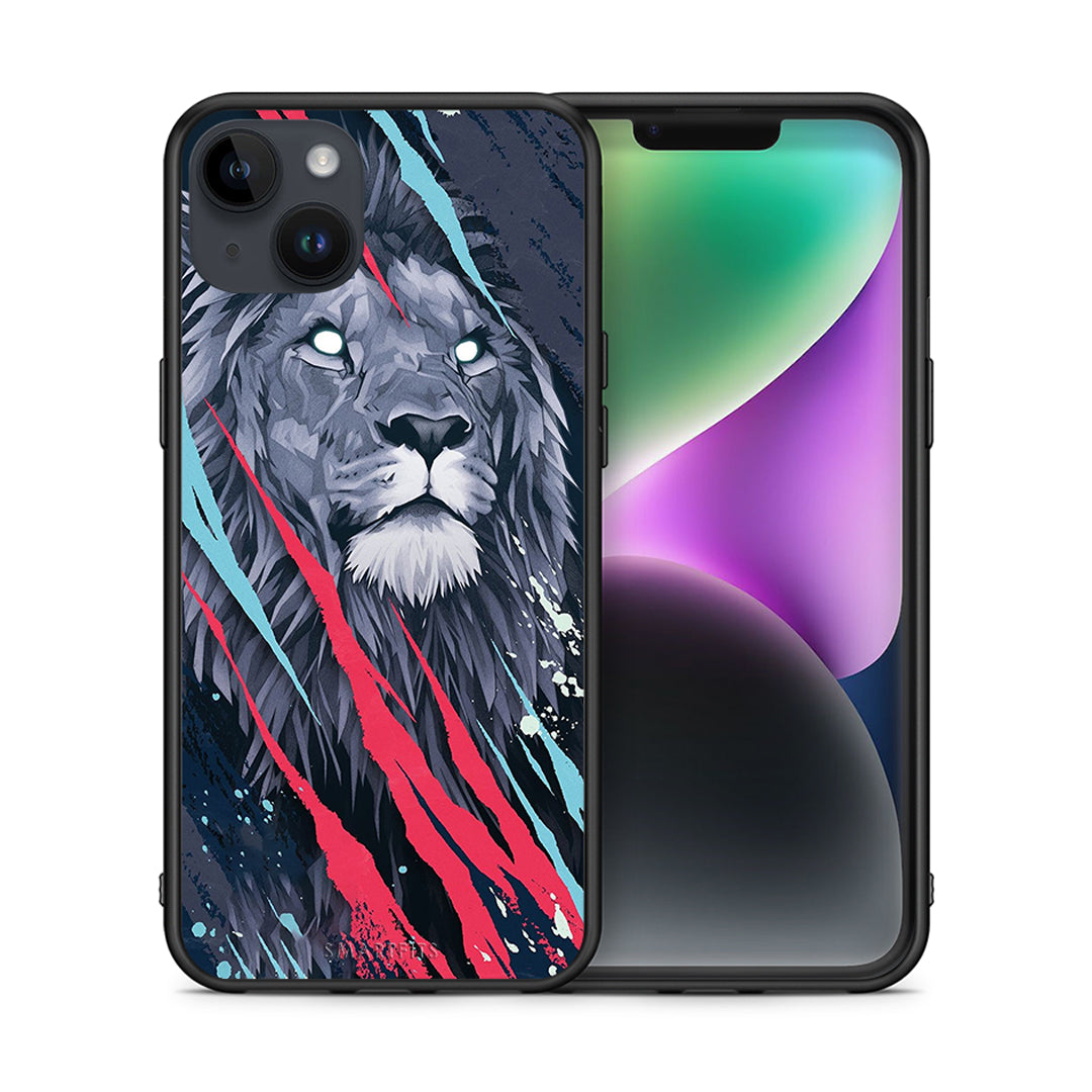 Θήκη iPhone 15 Plus Lion Designer PopArt από τη Smartfits με σχέδιο στο πίσω μέρος και μαύρο περίβλημα | iPhone 15 Plus Lion Designer PopArt case with colorful back and black bezels